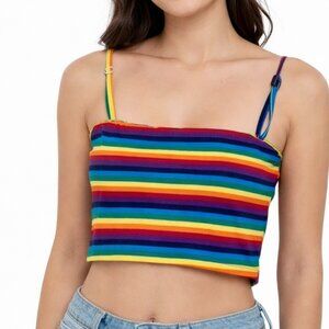 Shein Rainbow Stripe Crop Top Adjustable Straps Pride Women's Small
